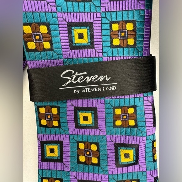 NEW Steven Land Men’s Tie with Double Sided Matching Pocket Square - Picture 6 of 11